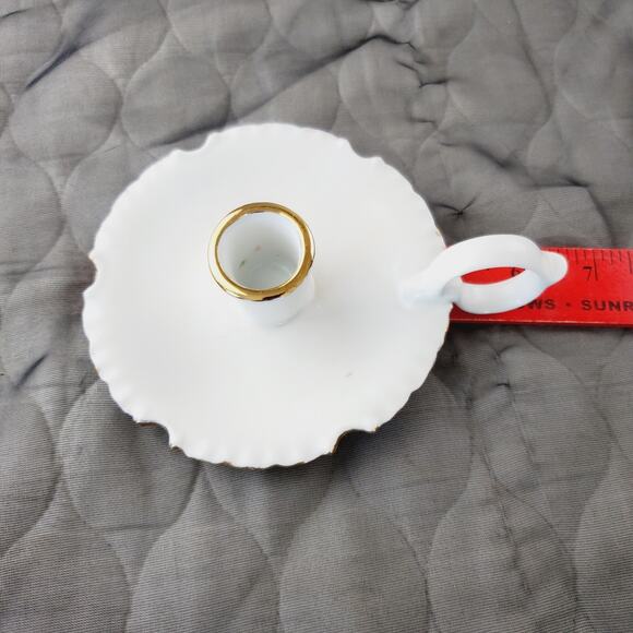 Vintage Candle Stick Holder Set White Porcelain Handled 2 PC Set Gold Trim MCM - Picture 11 of 12